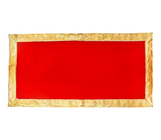 Aasan | Pooja Mat Aasan | Red Velvet Aasan Decorative Cloth for Multipurpose Pooja Decorations  13" x 27"