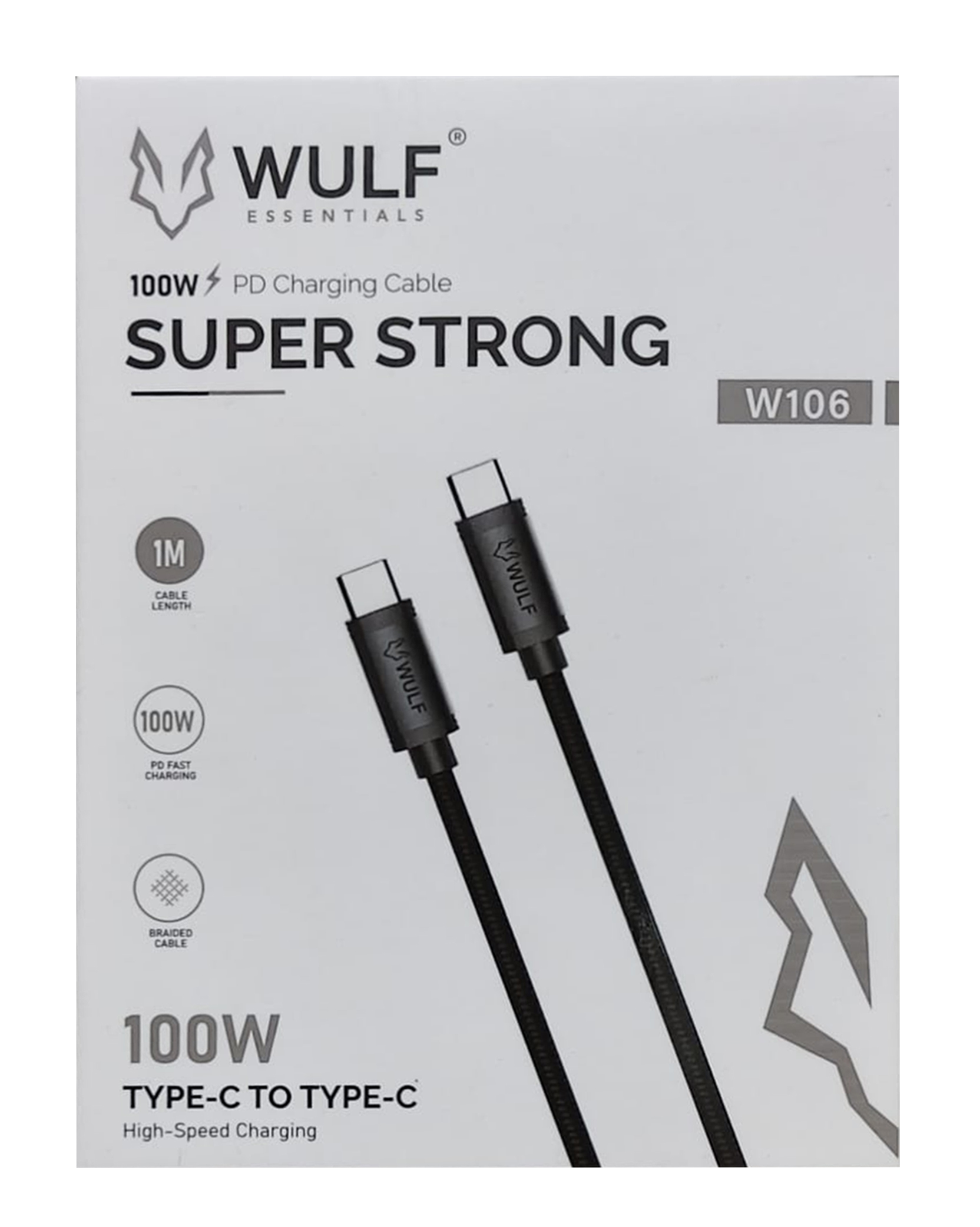 WULF SUPER STRONG PD CHARGING CABLE C TO C 100W (W106)