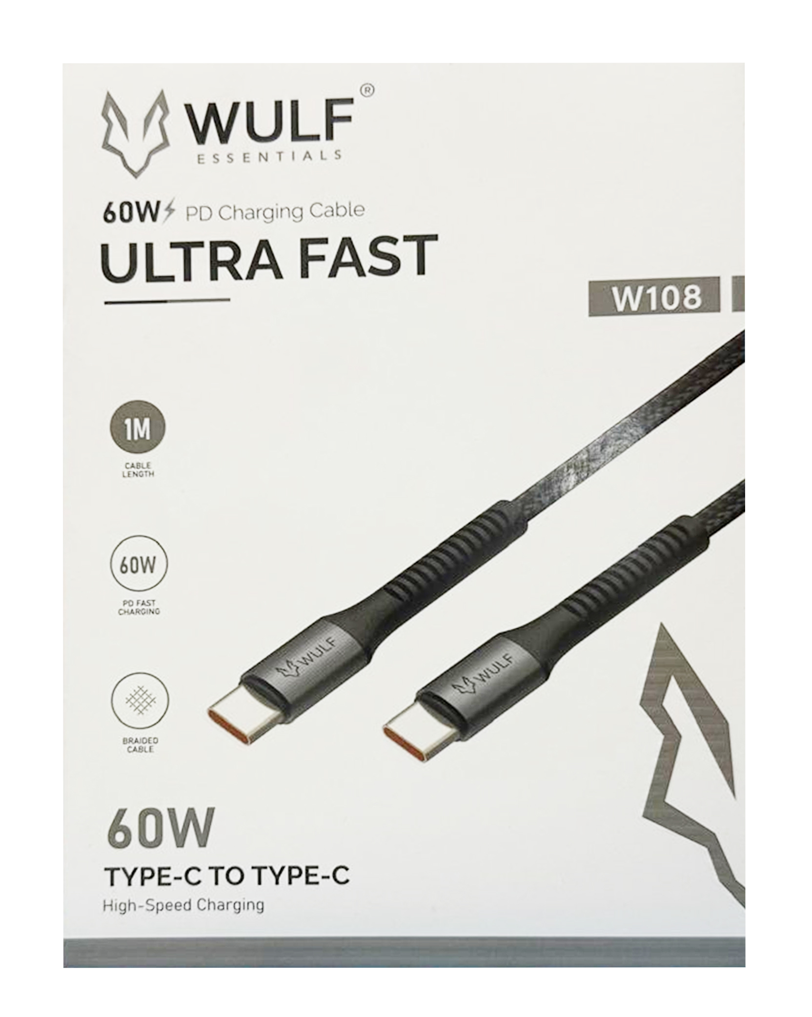 WULF SUPER STRONG PD CHARGING CABLE C TO C 60W (W108)