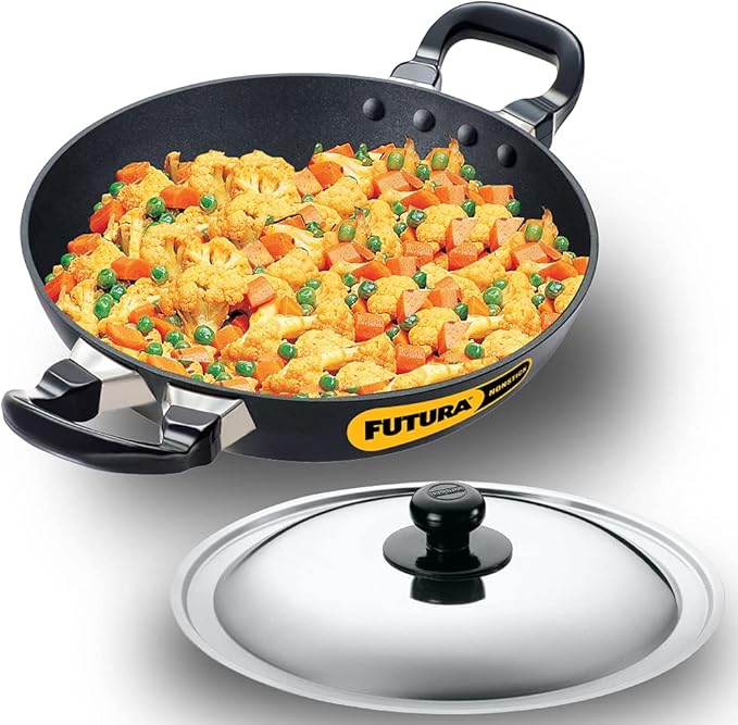 Futura Nonstick Kadhai Deep Fry Pan with Round Bottom 4L | With Stainless Steel Lid | NK40S