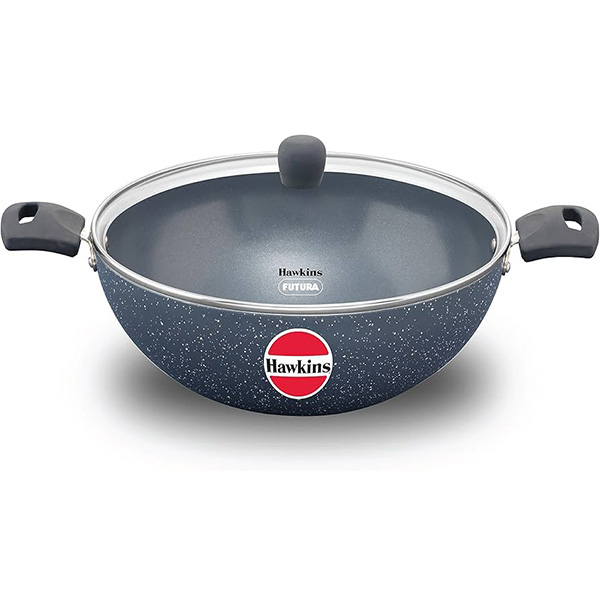 Hawkins Ceramic Nonstick Deep Kadhai with Glass Lid 5L | Deep-Fry Pan | ICK50G