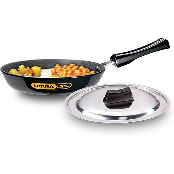 Futura Hard Anodised Frying Pan 20cm with Stainless Steel Lid | Works on Gas  + Induction | IAF20S