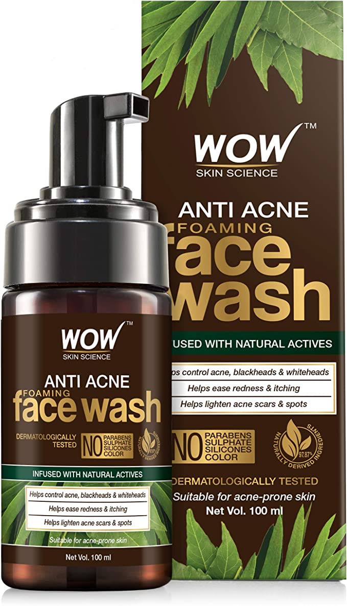 WOW Skin Science Anti Acne Face Wash - with Tea Tree Essential Oil - for Controlling Acne, Blackheads - No Parabens, Sulphate, Silicones & Color - 100ml